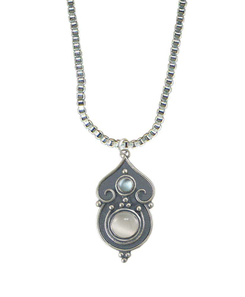 Sterling Silver Necklace White Moonstone And Blue Topaz